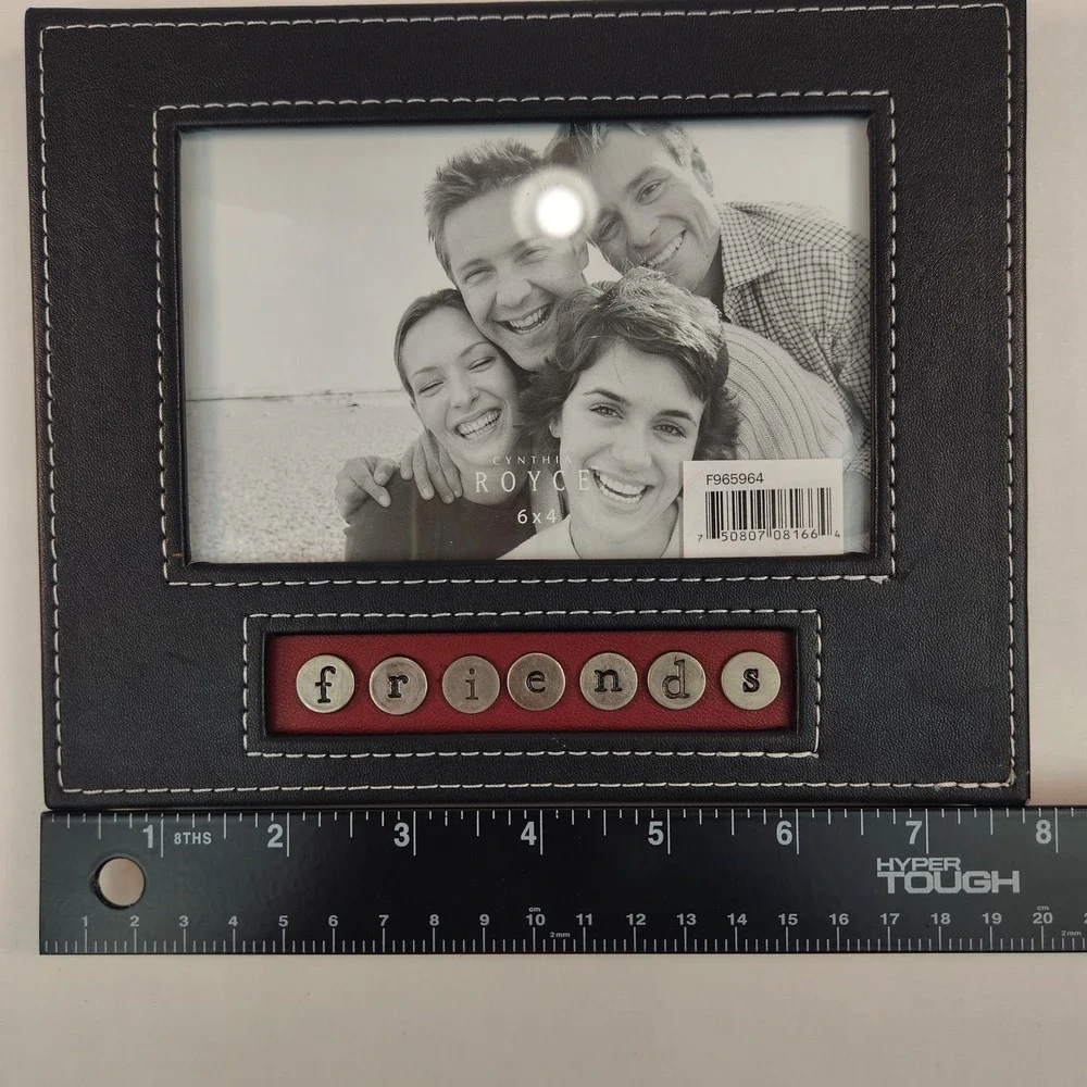 Cynthia Royce NIB Faux Leather Friends Photo Frame 4x6 Black